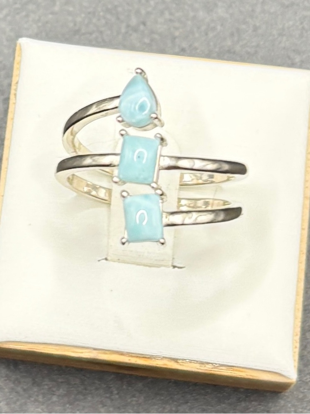 Sterling Silver Sleeping Beauty Turquoise Triple Stone Ring